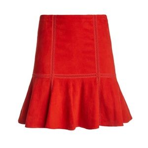 NWT Alice + Olivia Delma Suede Fit and Flare Skirt in Perfect Poppy